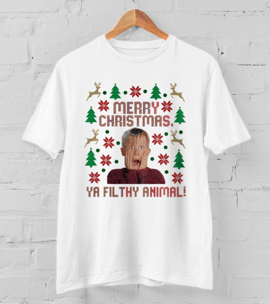 Merry Christmas Ya Filthy Animal Kevin Home Alone Reindeer Festive Holiday Sweater T-Shirt