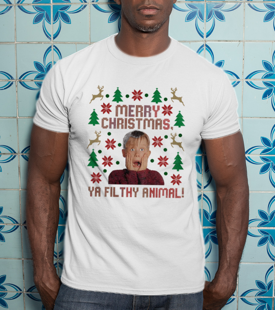 Merry Christmas Ya Filthy Animal Kevin Home Alone Reindeer Festive Holiday Sweater T-Shirt