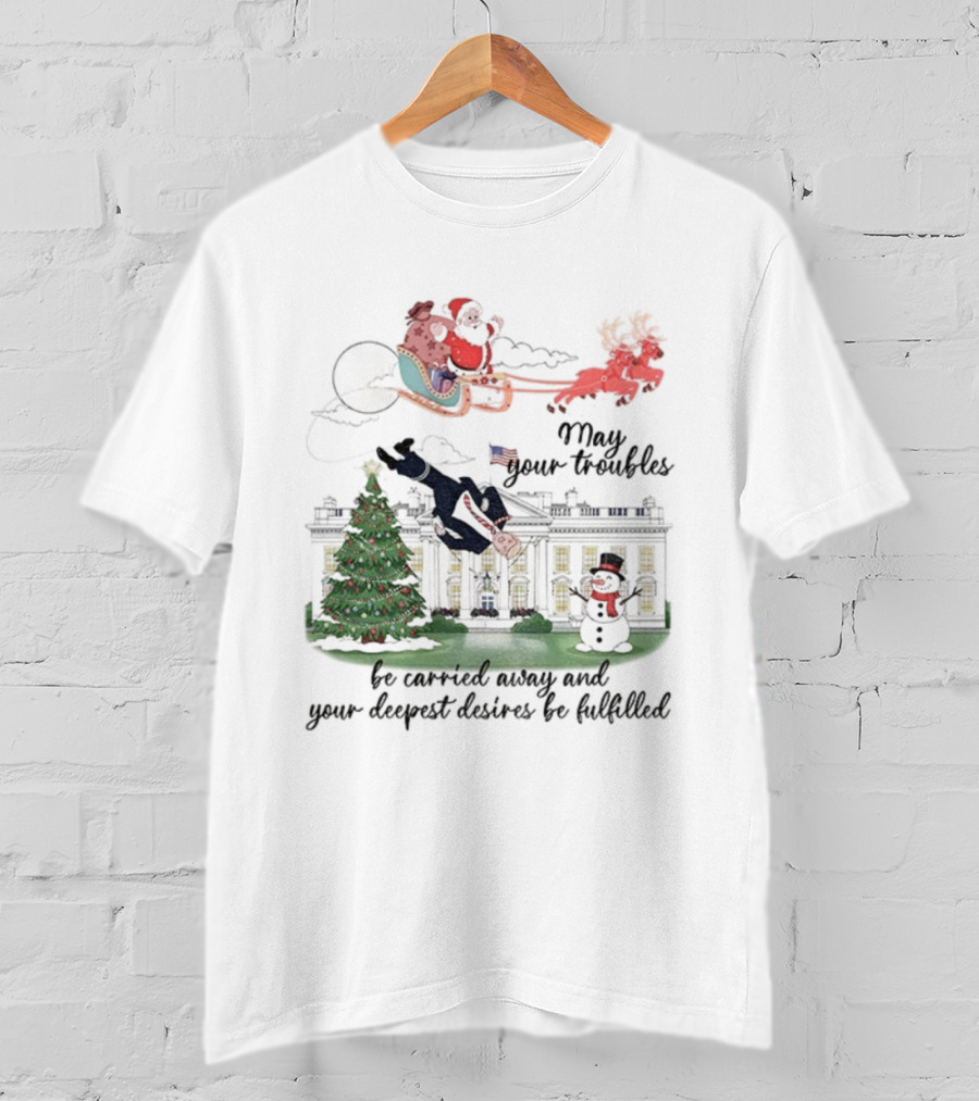 Santa Sleigh Carried Away Anti Trump Christmas Tree White House T-Shirt