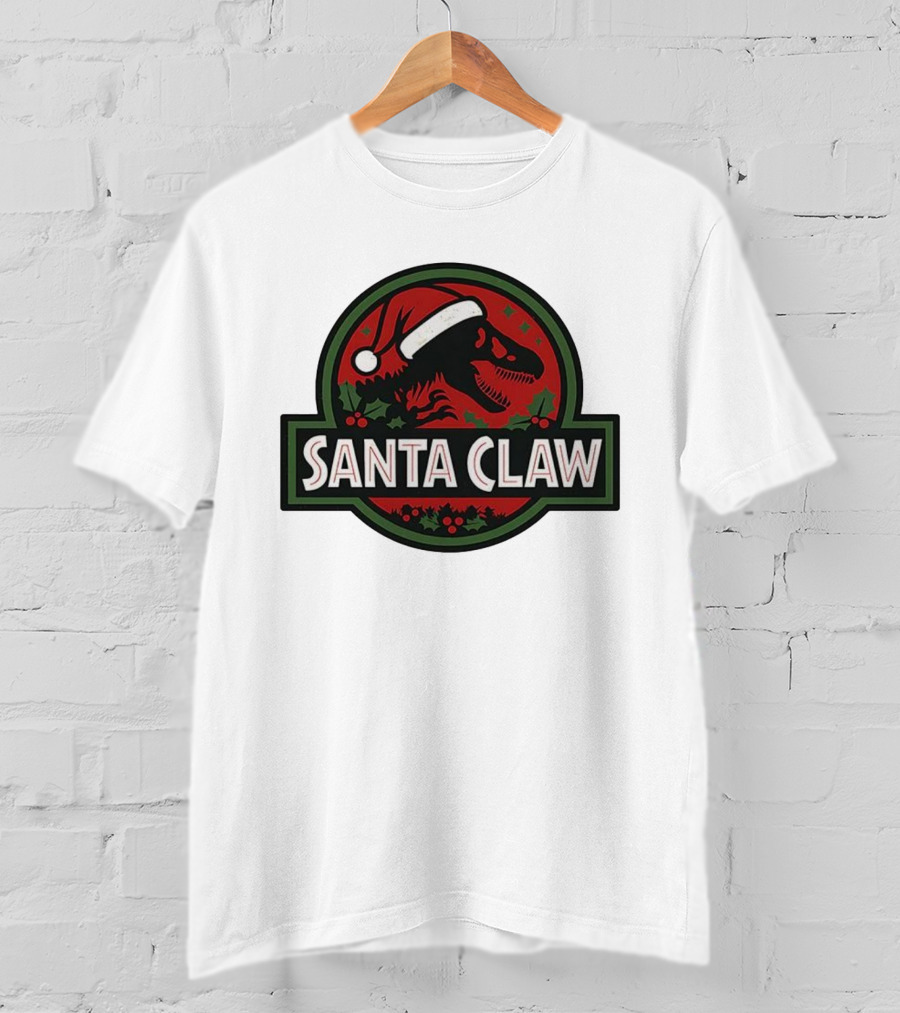 Santa Claw Christmas Dinosaur Jurassic Park Santa Hat Holiday T-Shirt