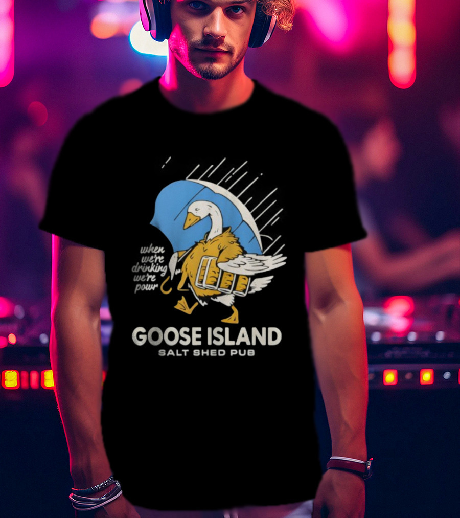 Goose Island Salt Shed Pub Goose With Pie And Umbrella T-Shirt