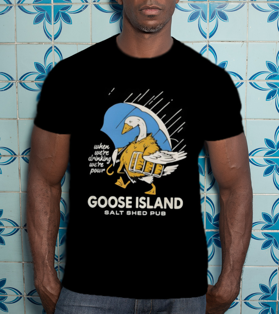 Goose Island Salt Shed Pub Goose With Pie And Umbrella T-Shirt