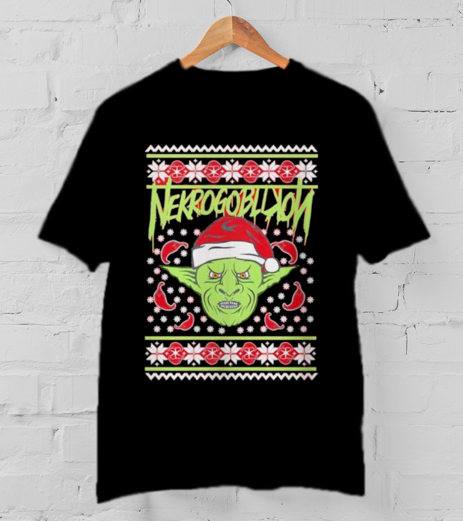 Grinch Nekrogoblikon Santa Hat Ugly Christmas Alien Goblin T-Shirt