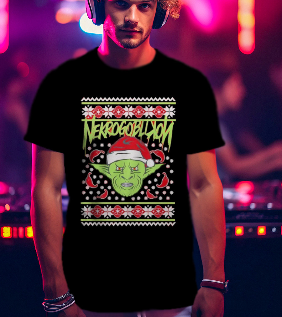 Grinch Nekrogoblikon Santa Hat Ugly Christmas Alien Goblin T-Shirt
