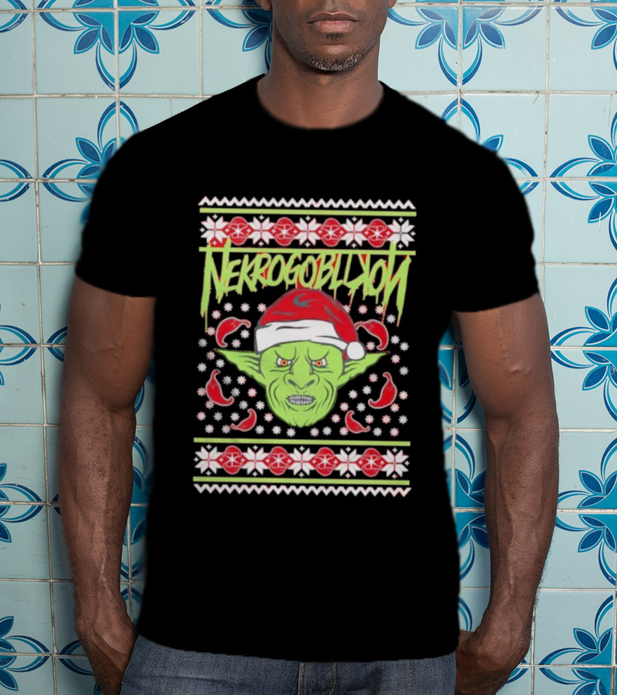 Grinch Nekrogoblikon Santa Hat Ugly Christmas Alien Goblin T-Shirt
