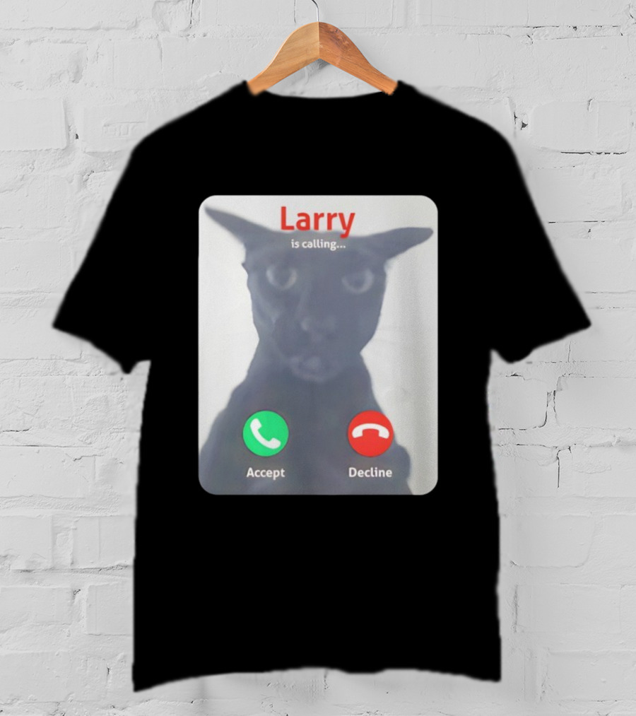 Larry Is Calling Accept Decline Black Cat Face Meme T-Shirt