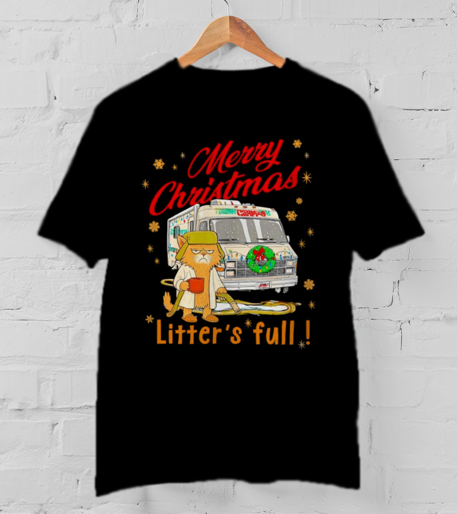 Merry Christmas Litter’s Full Funny Cat RV Holiday Humor T-Shirt