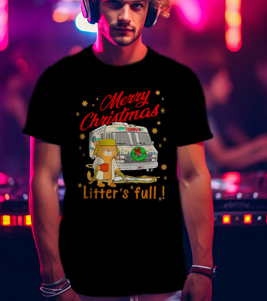 Merry Christmas Litter’s Full Funny Cat RV Holiday Humor T-Shirt