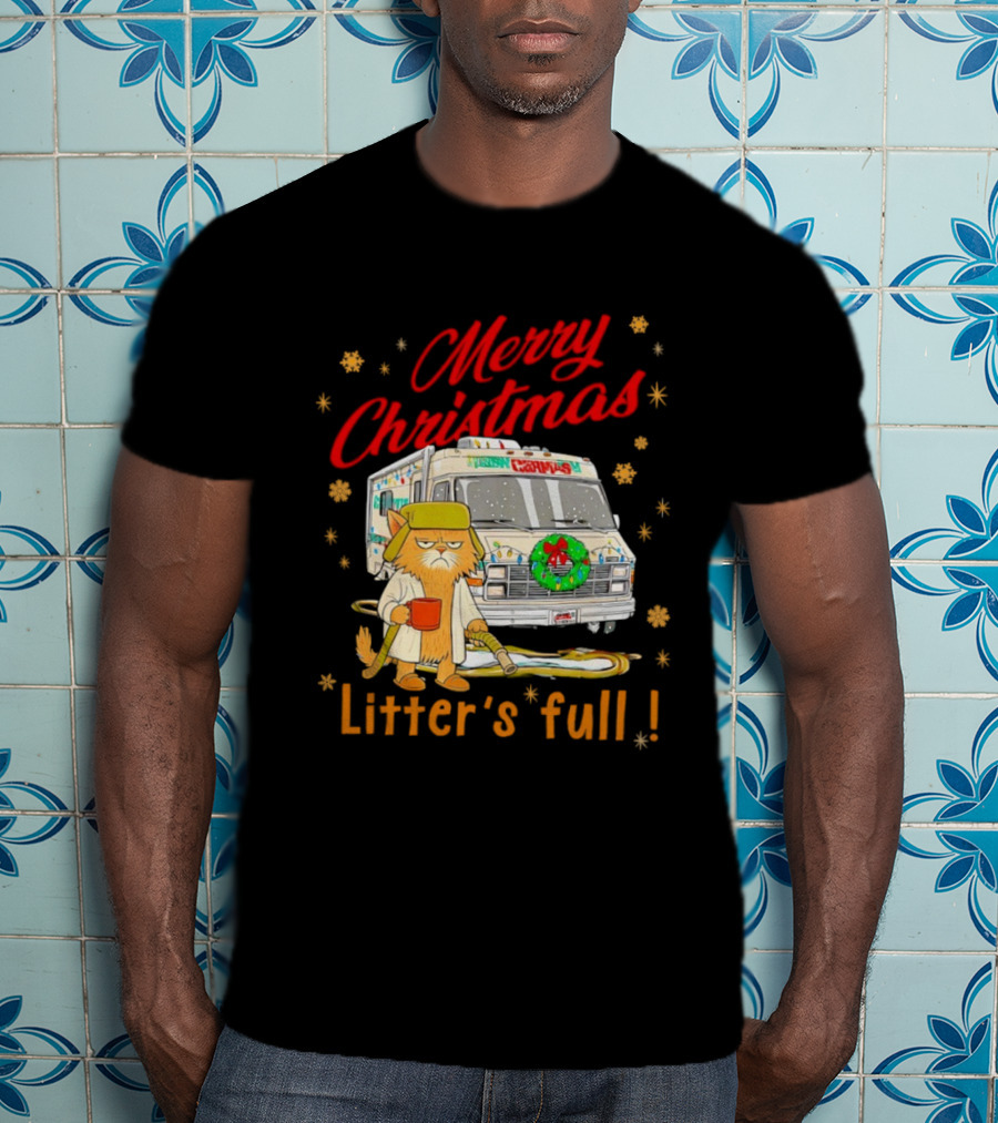 Merry Christmas Litter’s Full Funny Cat RV Holiday Humor T-Shirt