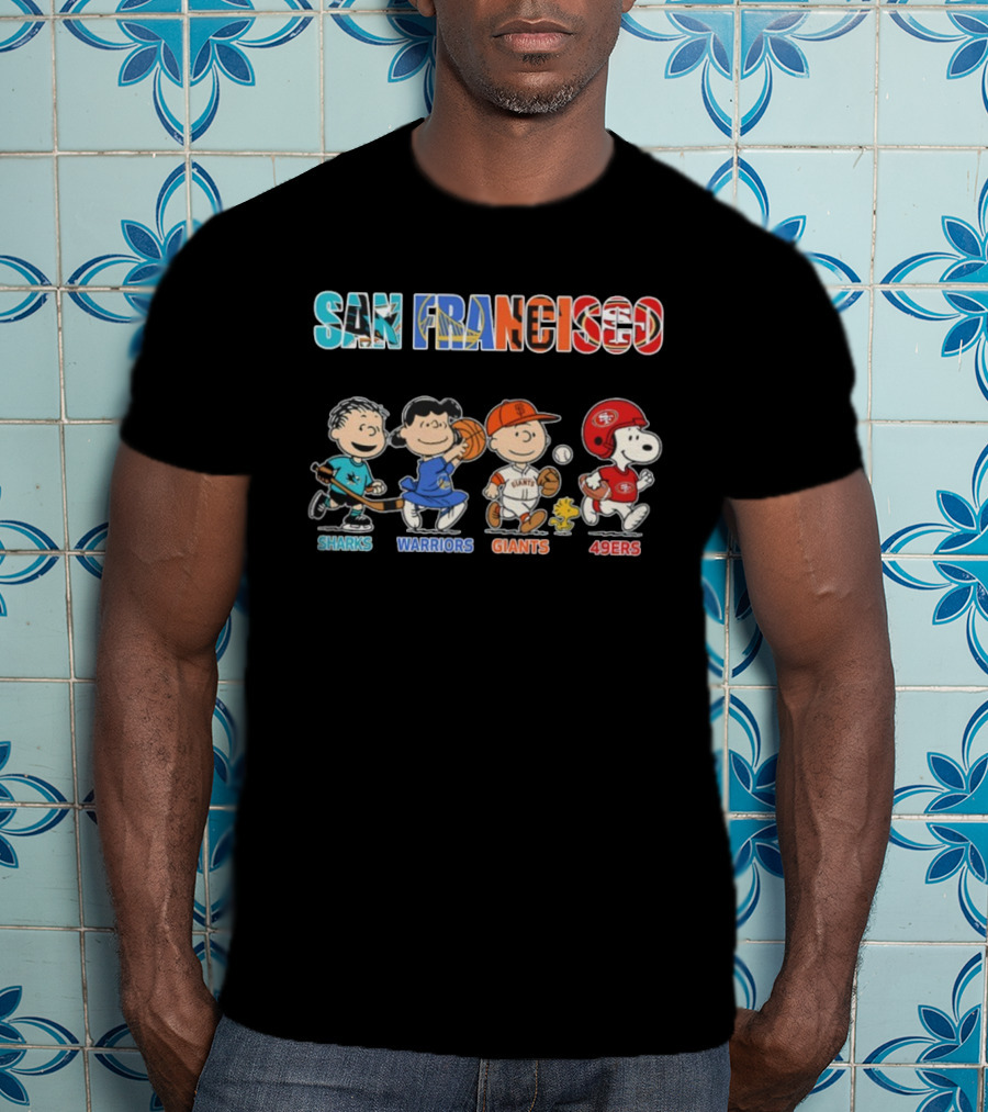 San Francisco Peanuts Sharks Warriors Giants 49ers Characters T-Shirt