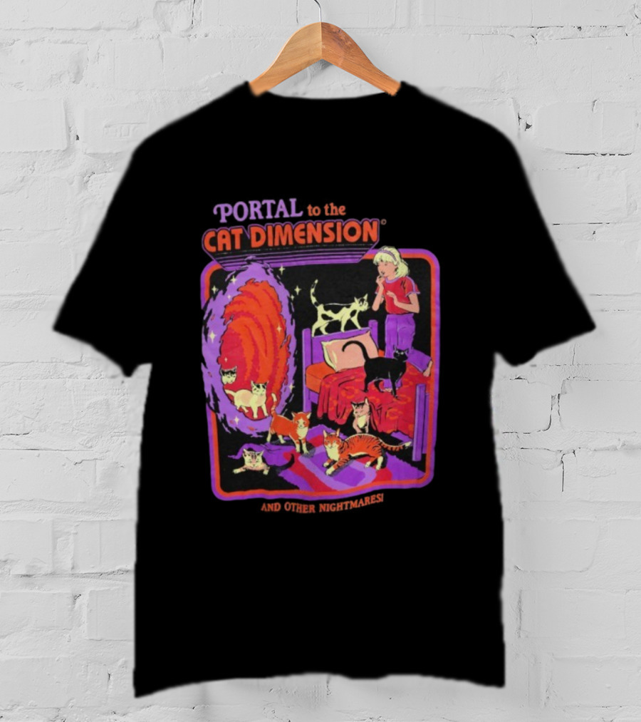 Portal To The Cat Dimension Vintage Nightmare Scene With Cats And Bed T-Shirt
