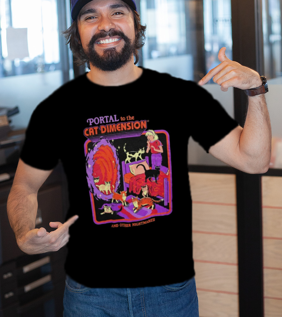 Portal To The Cat Dimension Vintage Nightmare Scene With Cats And Bed T-Shirt