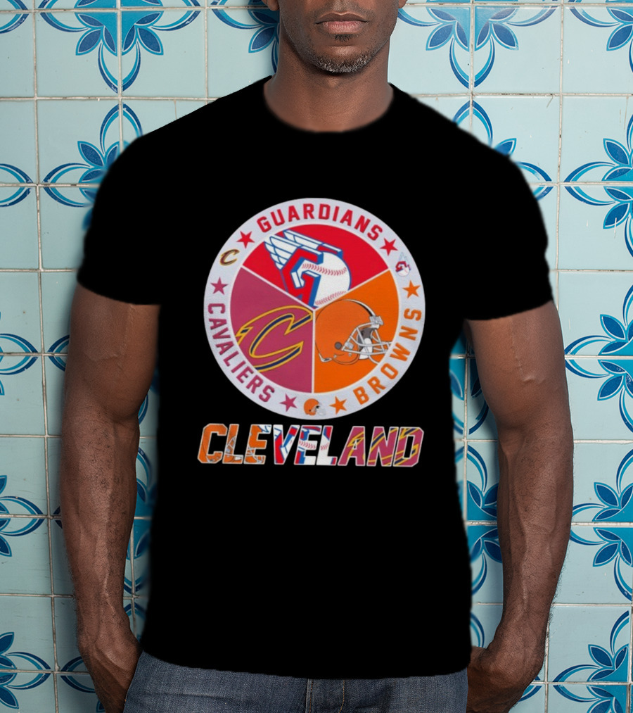 Cleveland Guardians Cavaliers Browns Sports Logos Circle T-Shirt