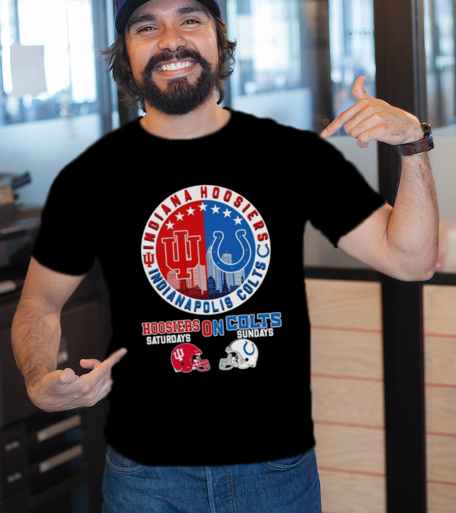 Indiana Hoosiers Indianapolis Colts Hoosier On Saturday Colts On Sunday Football Helmets T-Shirt