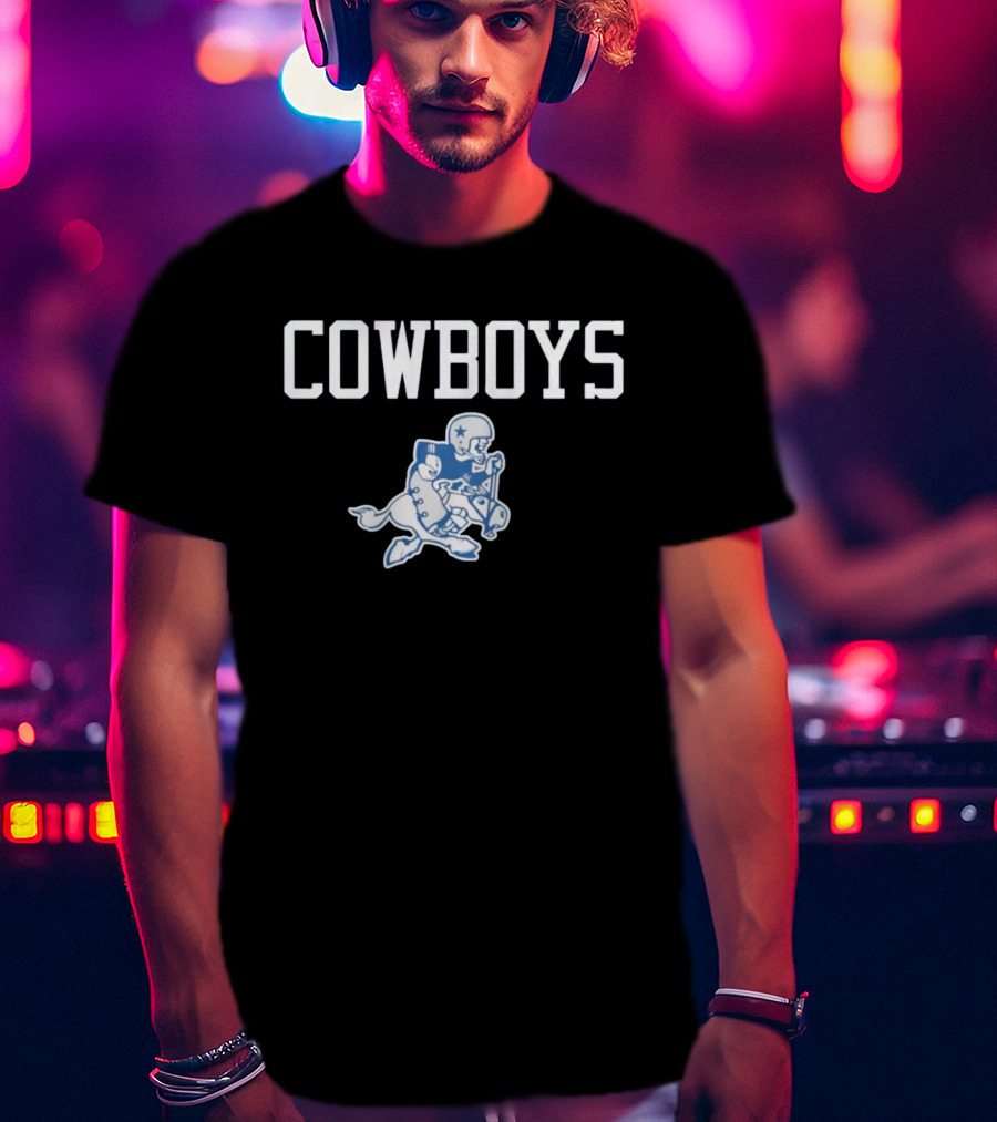 Cowboys Ride 'Em Cowboy Vintage Football Player Riding Horse Graphic T-Shirt