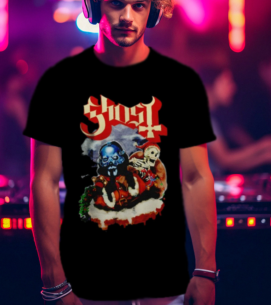 Ghost Father Christmas 2025 Festive Skull Santa Artwork T-Shirt