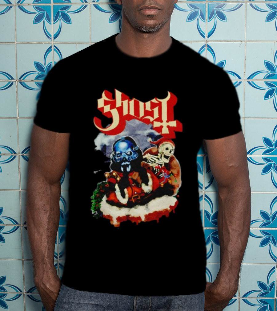 Ghost Father Christmas 2025 Festive Skull Santa Artwork T-Shirt