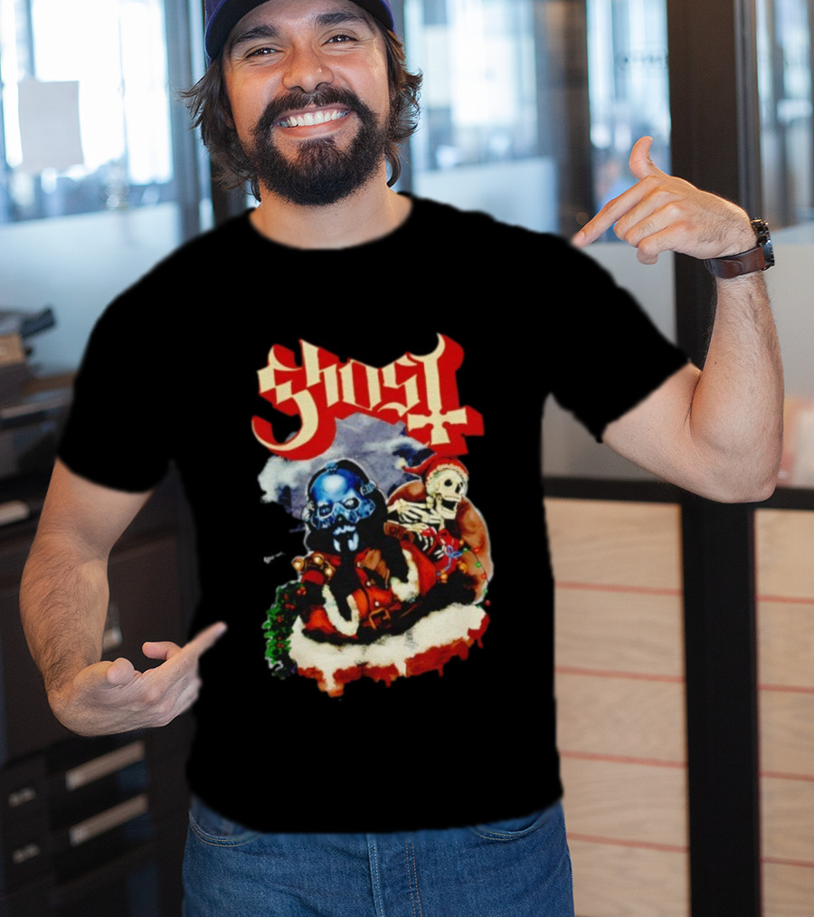 Ghost Father Christmas 2025 Festive Skull Santa Artwork T-Shirt