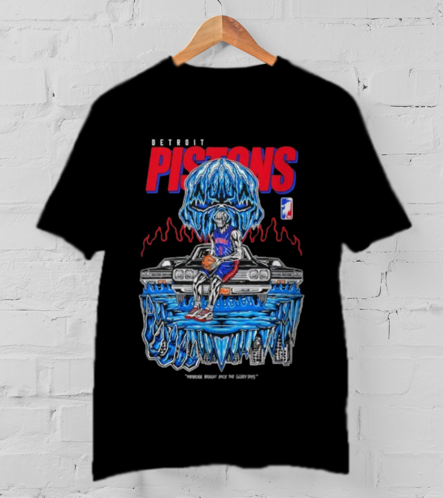 Detroit Pistons Icy Skull Basketball Car Graphic T-Shirt