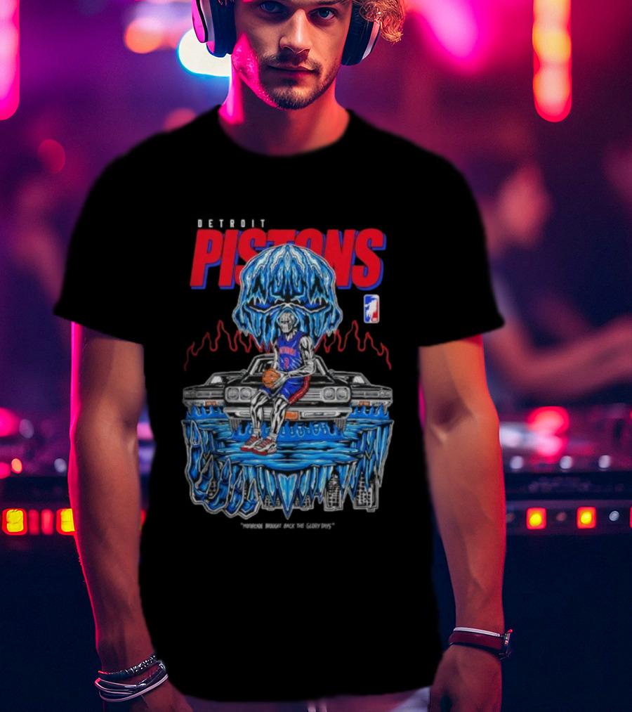 Detroit Pistons Icy Skull Basketball Car Graphic T-Shirt