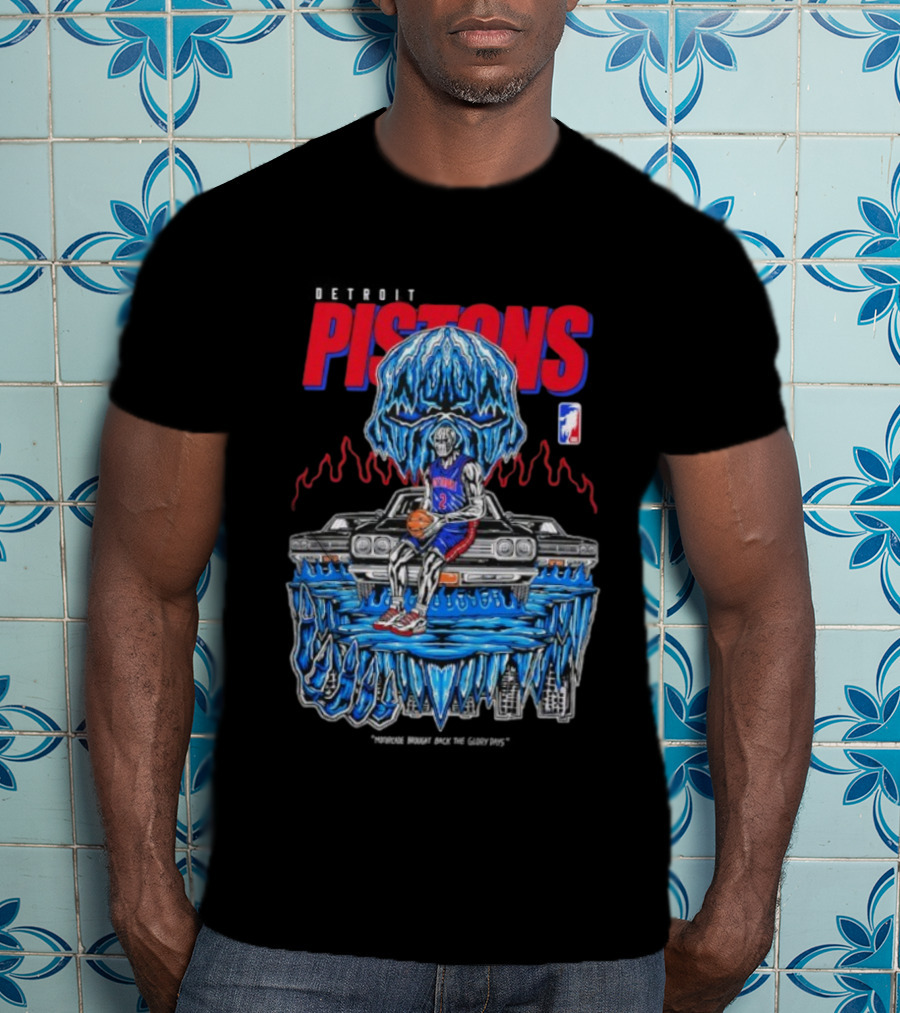 Detroit Pistons Icy Skull Basketball Car Graphic T-Shirt