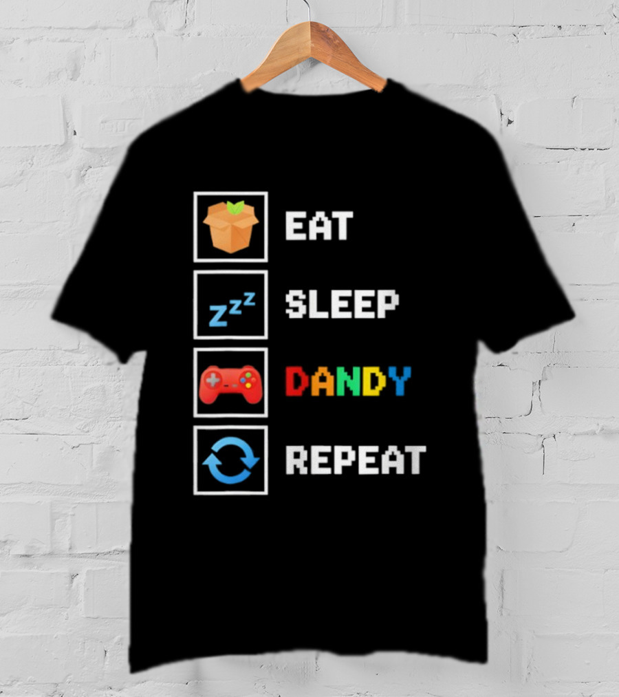 Eat Sleep Dandy Repeat Pixel Foodie Retro Gamer Pattern T-Shirt