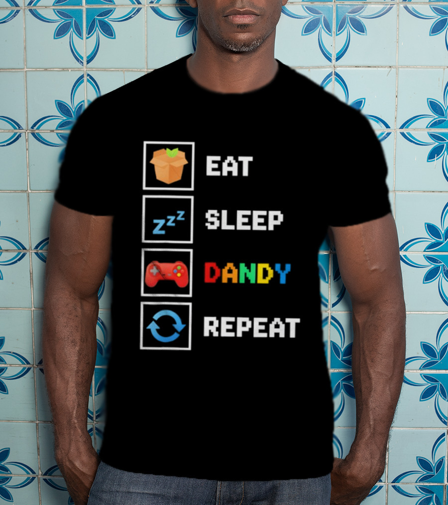 Eat Sleep Dandy Repeat Pixel Foodie Retro Gamer Pattern T-Shirt