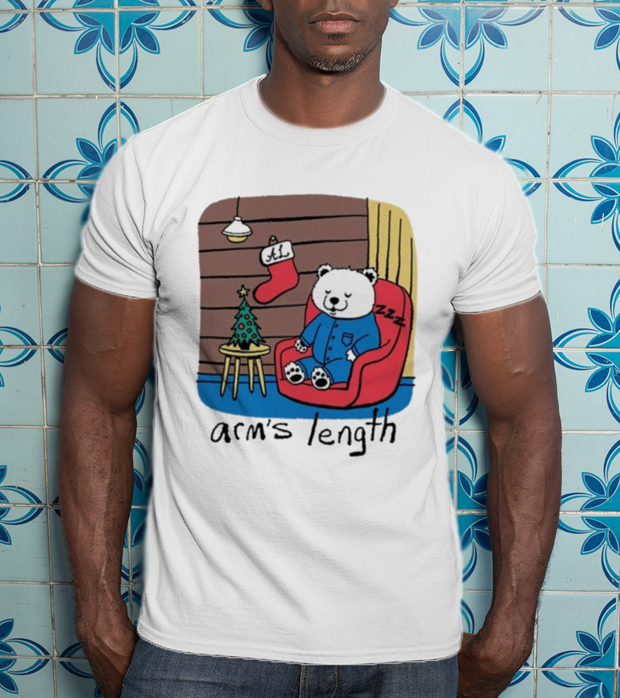 Arm's Length Sleepy Polar Bear Christmas Pajamas Cabin Scene T-Shirt