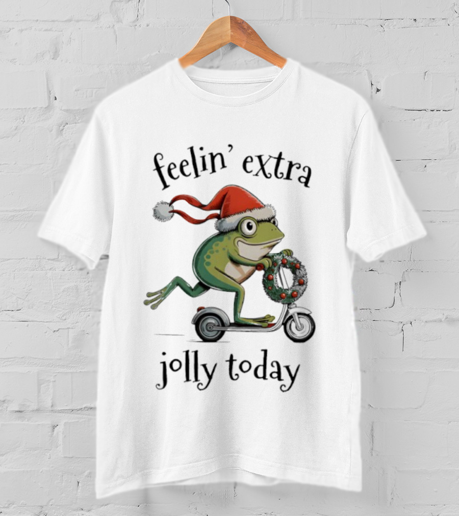 Feelin' Extra Jolly Today Frog Santa Hat Christmas Wreath Scooter T-Shirt