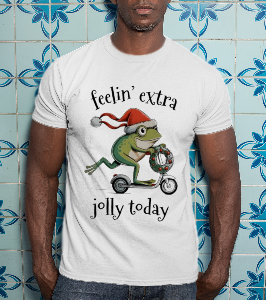 Feelin' Extra Jolly Today Frog Santa Hat Christmas Wreath Scooter T-Shirt