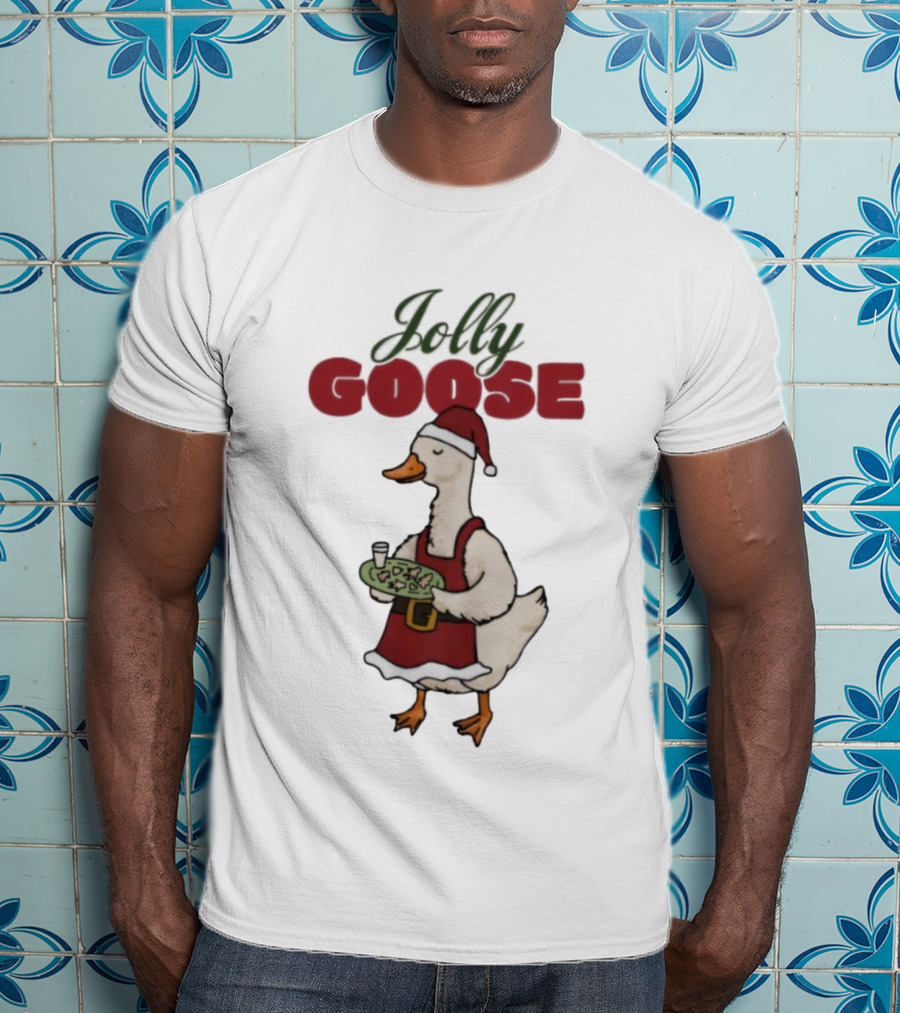 Jolly Goose Santa Suit Festive Duck With Snacks And Drink T-Shirt