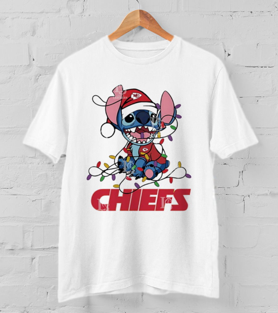 Kansas City Chiefs Stitch Christmas Lights T-Shirt
