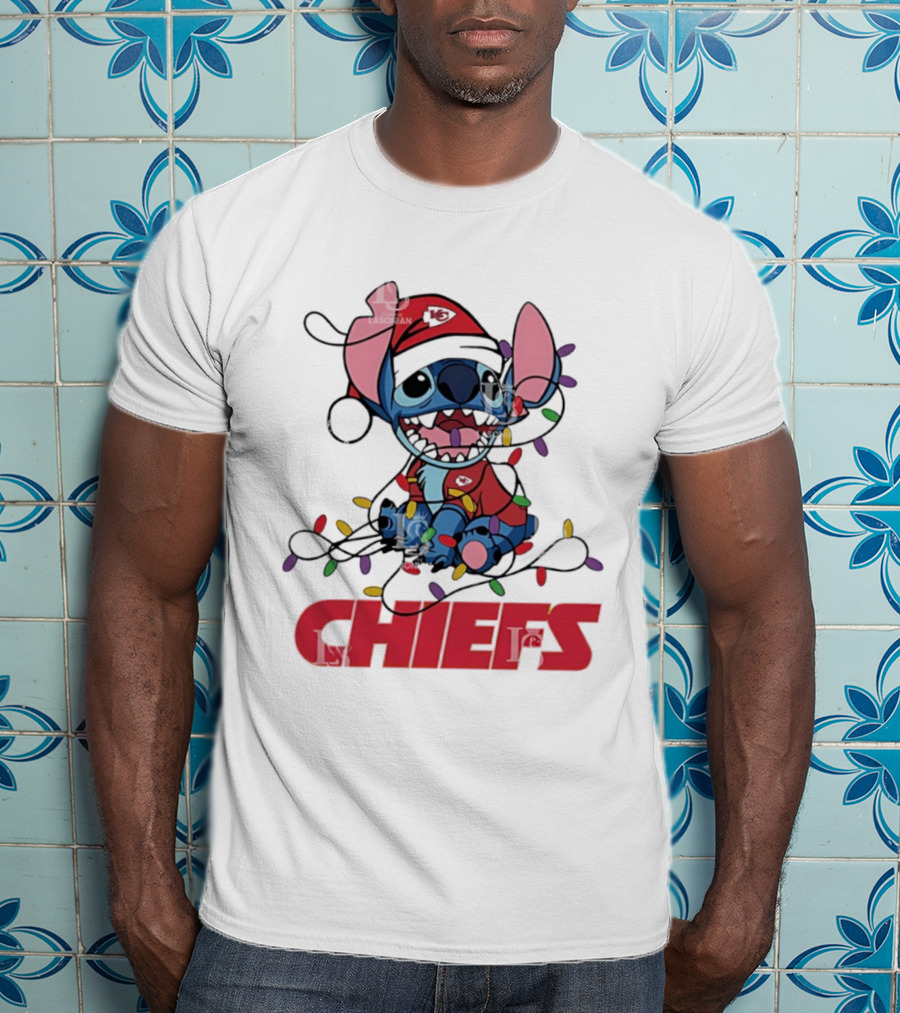 Kansas City Chiefs Stitch Christmas Lights T-Shirt