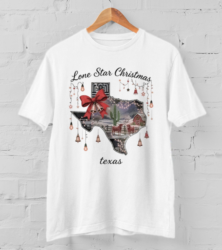 Lone Star Christmas Texas Festive Lights And Bells T-Shirt