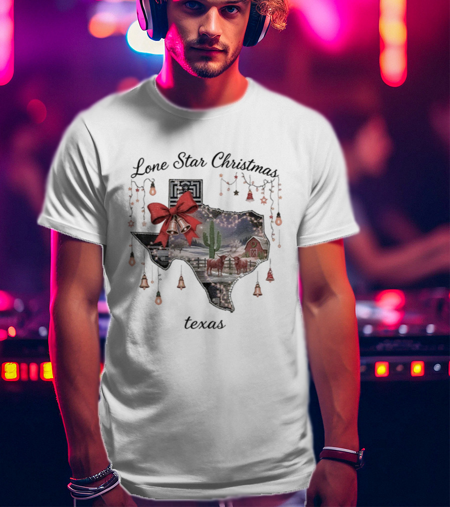 Lone Star Christmas Texas Festive Lights And Bells T-Shirt