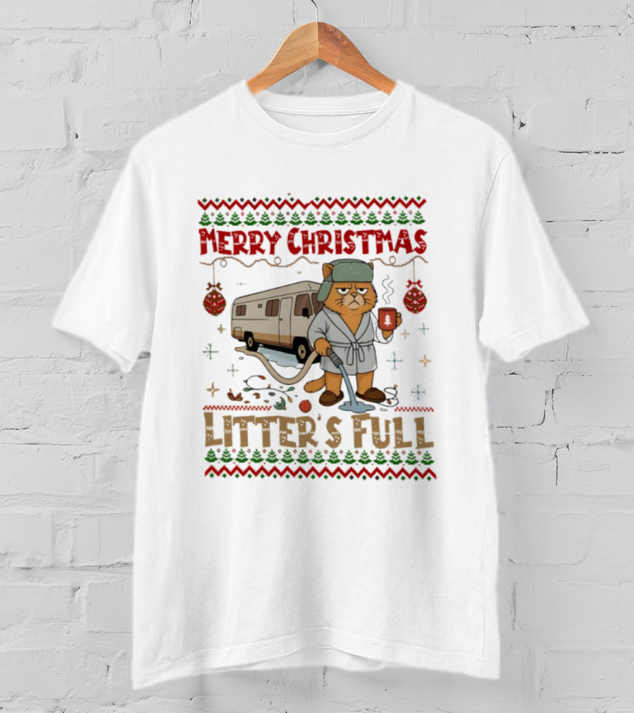 Merry Christmas Vintage Litter’s Full Cat Holiday Humor T-Shirt