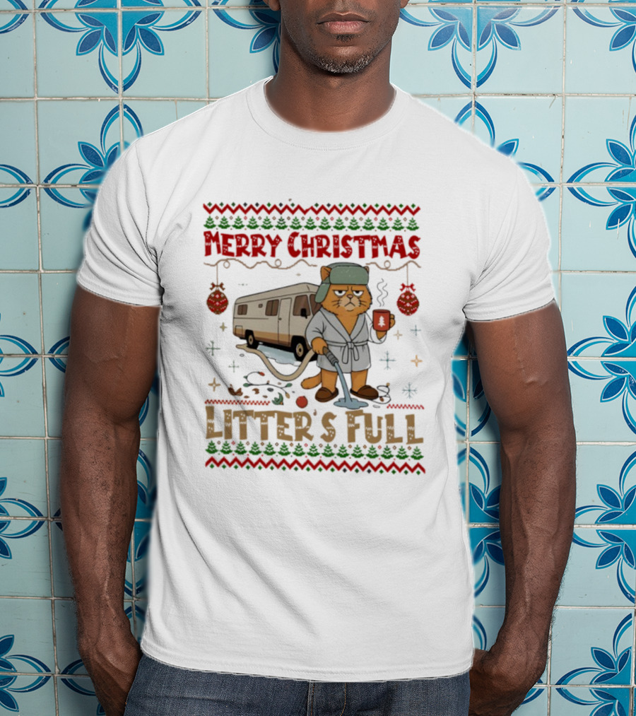 Merry Christmas Vintage Litter’s Full Cat Holiday Humor T-Shirt