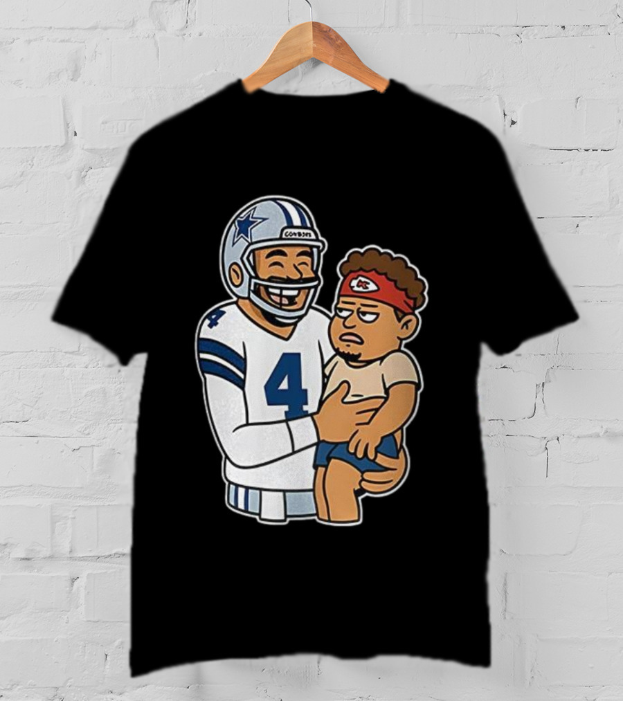 Dak Prescott Cowboys Carrying Baby Chiefs Player Sketch T-Shirt