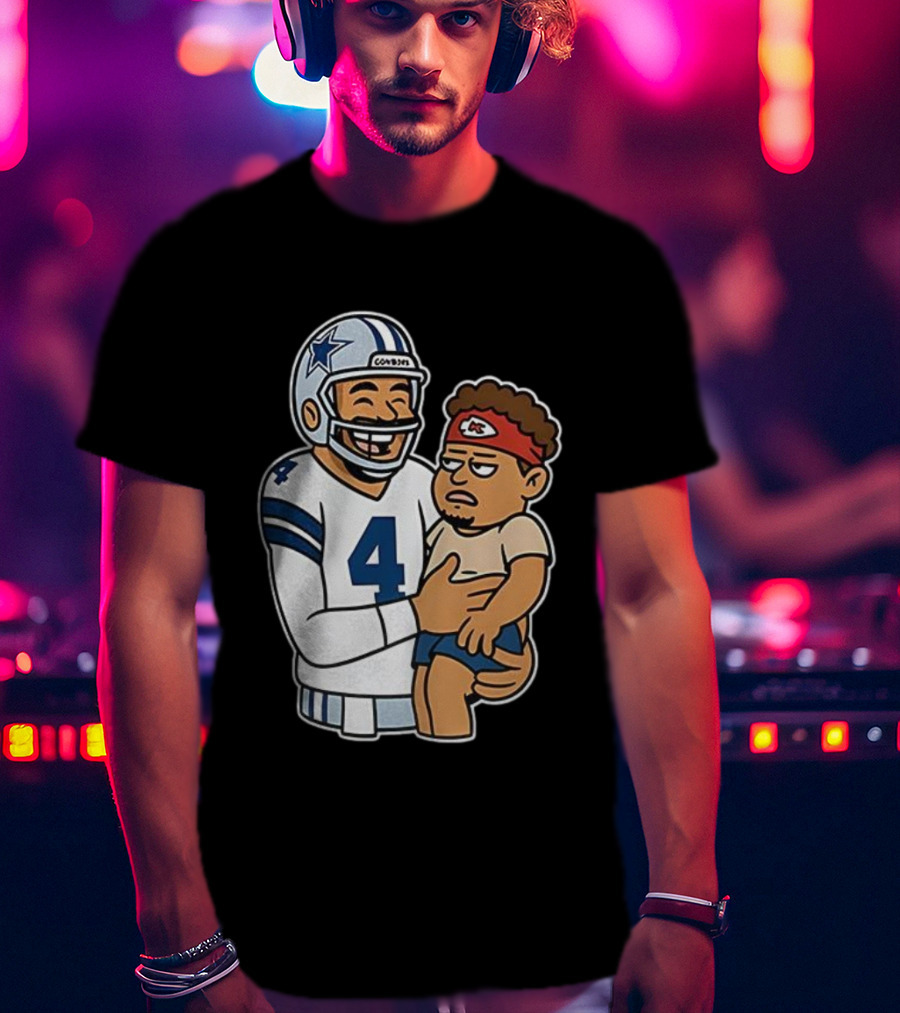 Dak Prescott Cowboys Carrying Baby Chiefs Player Sketch T-Shirt