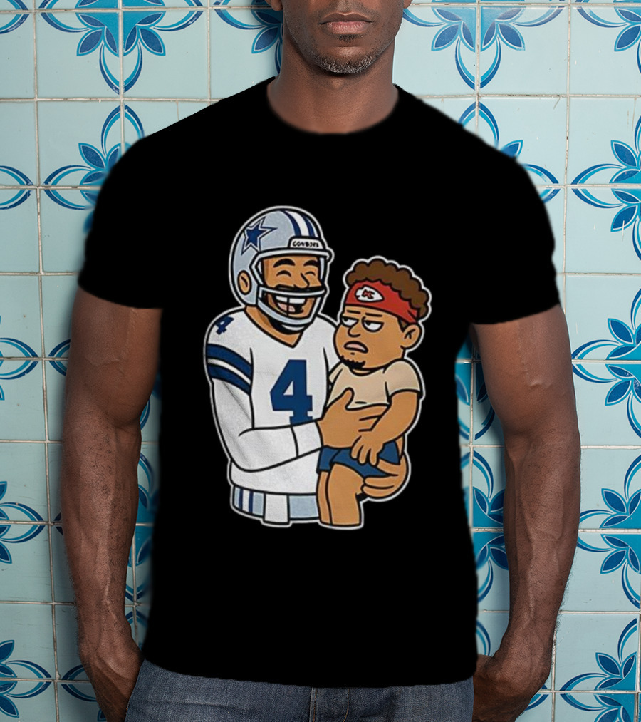 Dak Prescott Cowboys Carrying Baby Chiefs Player Sketch T-Shirt