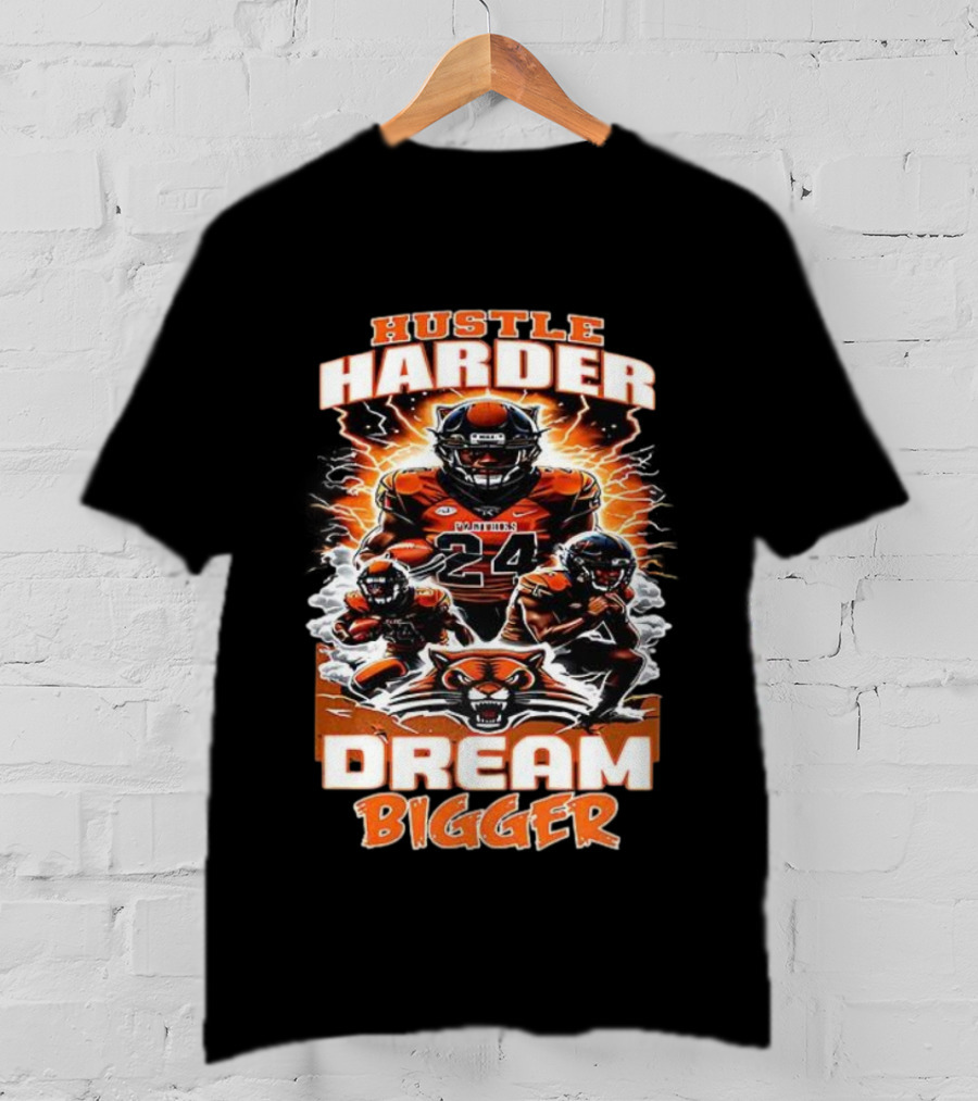 Hustle Harder Dream Bigger Panther Warriors Football Lightning Theme T-Shirt