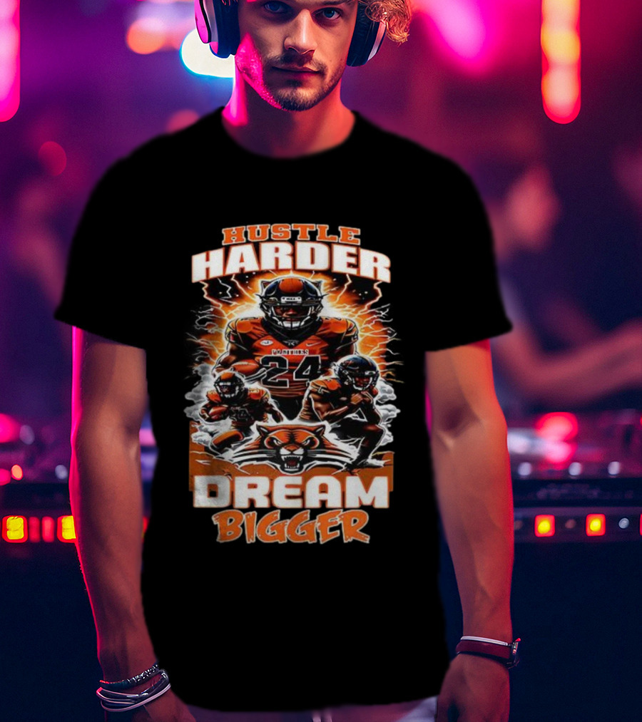 Hustle Harder Dream Bigger Panther Warriors Football Lightning Theme T-Shirt