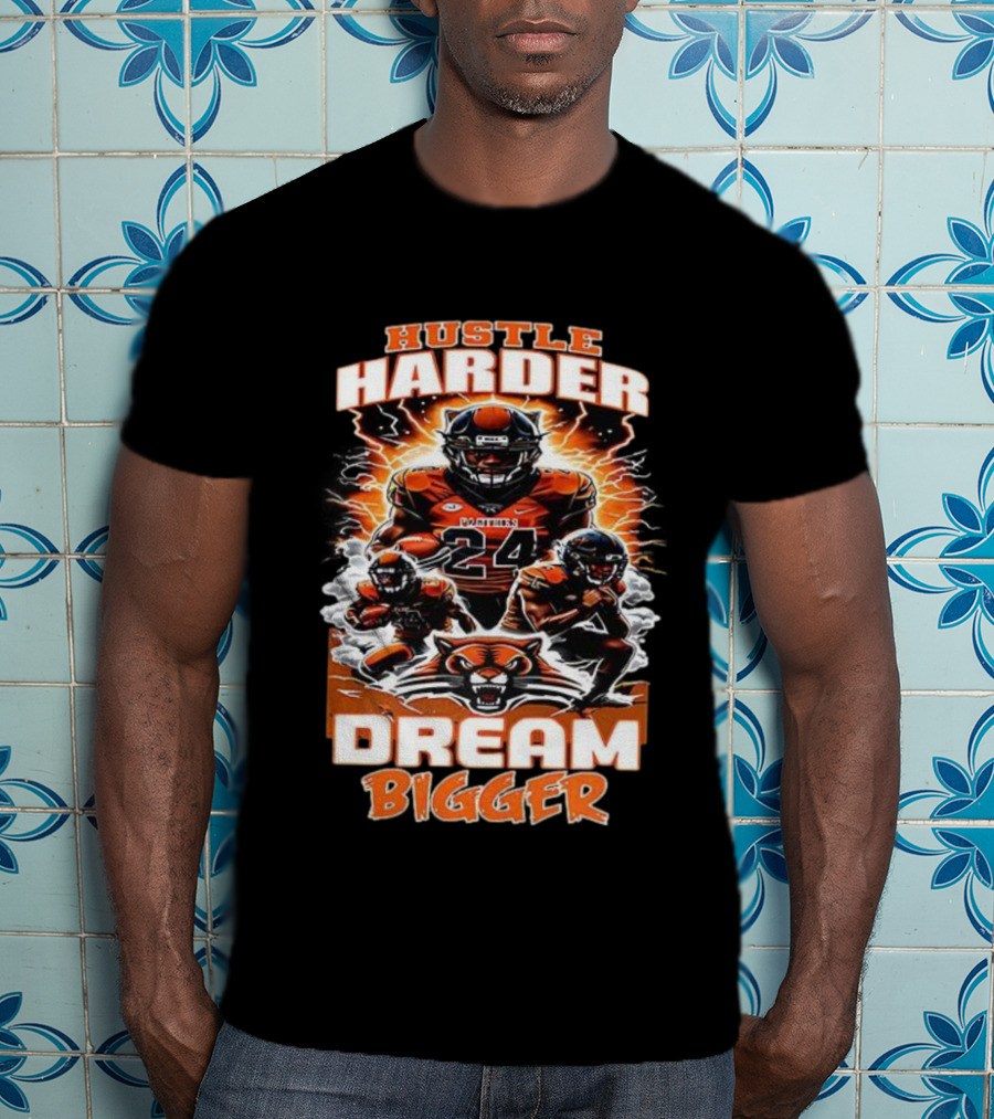 Hustle Harder Dream Bigger Panther Warriors Football Lightning Theme T-Shirt