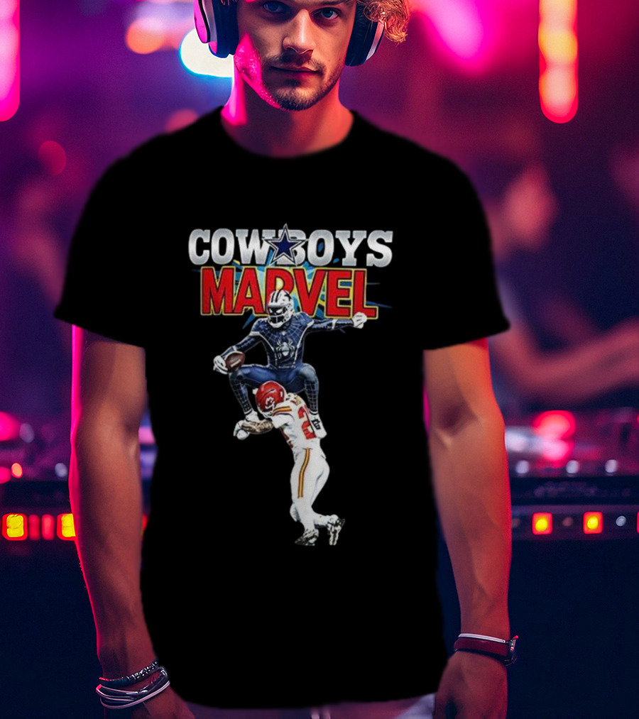 Marvel Cowboys Spiderman Vs Chiefs Football Hurdle T-Shirt