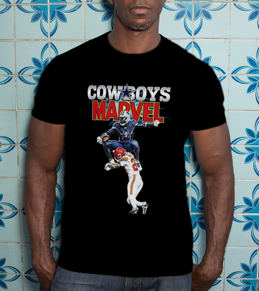 Marvel Cowboys Spiderman Vs Chiefs Football Hurdle T-Shirt