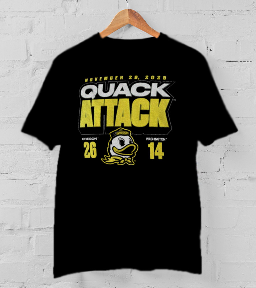 Oregon Ducks Vs. Washington Huskies Quack Attack 26-14 Score 2025 T-Shirt