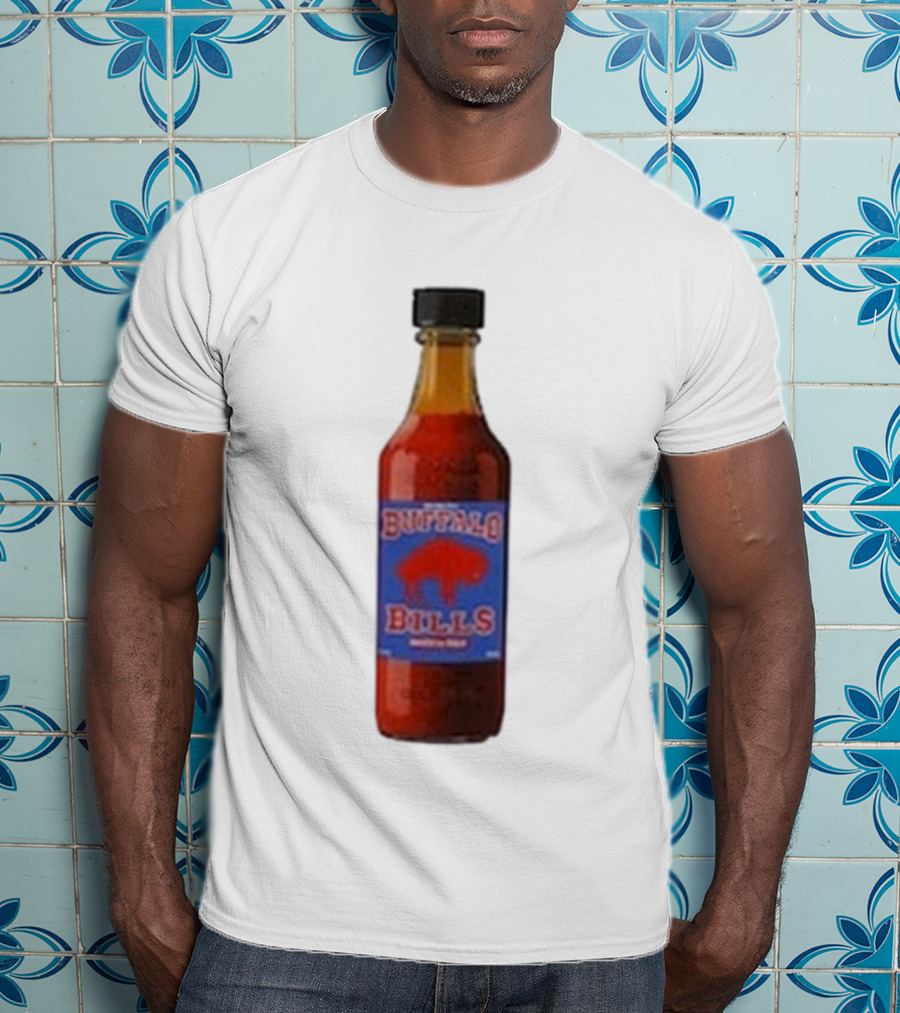 Buffalo Bills Wing Sauce Hot Bottle Blue Red Buffalo Icon T-Shirt