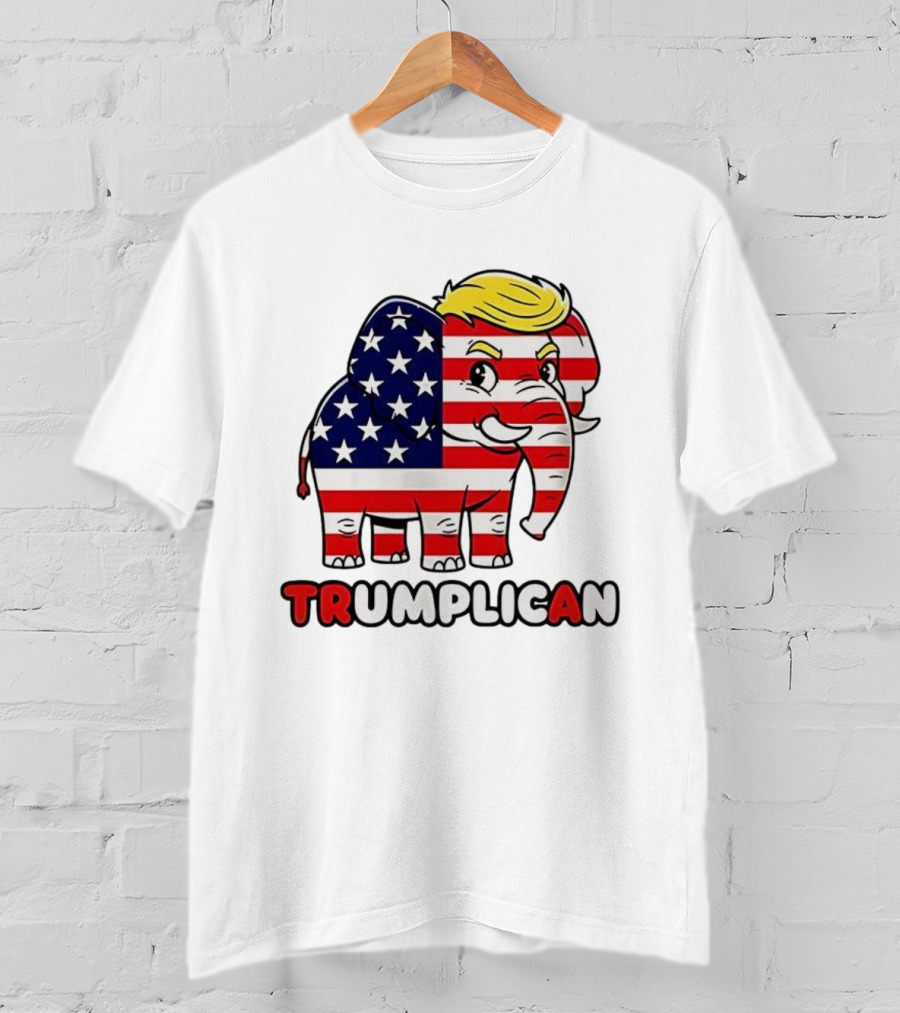 Trumplican American Flag Elephant With Hair And Stars T-Shirt