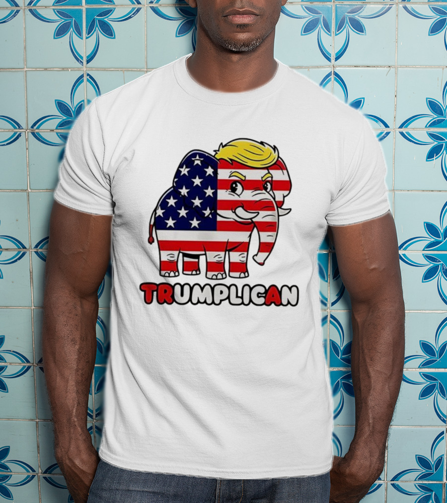 Trumplican American Flag Elephant With Hair And Stars T-Shirt