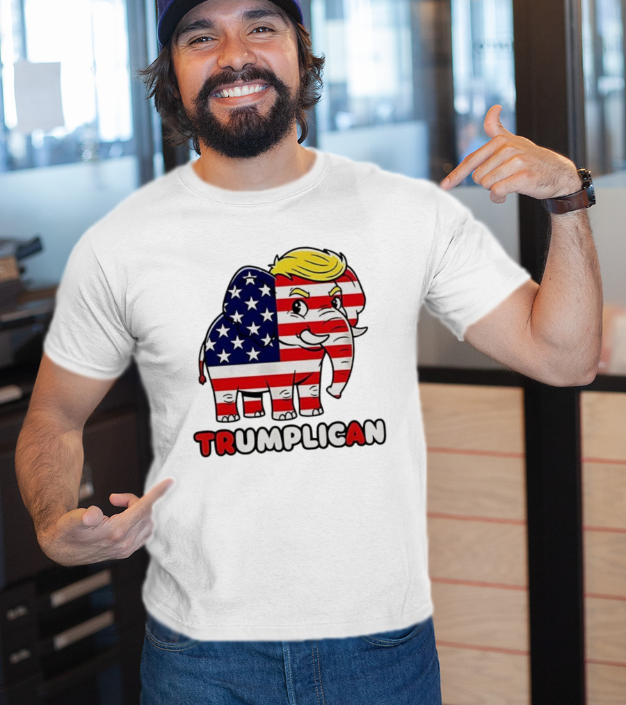 Trumplican American Flag Elephant With Hair And Stars T-Shirt